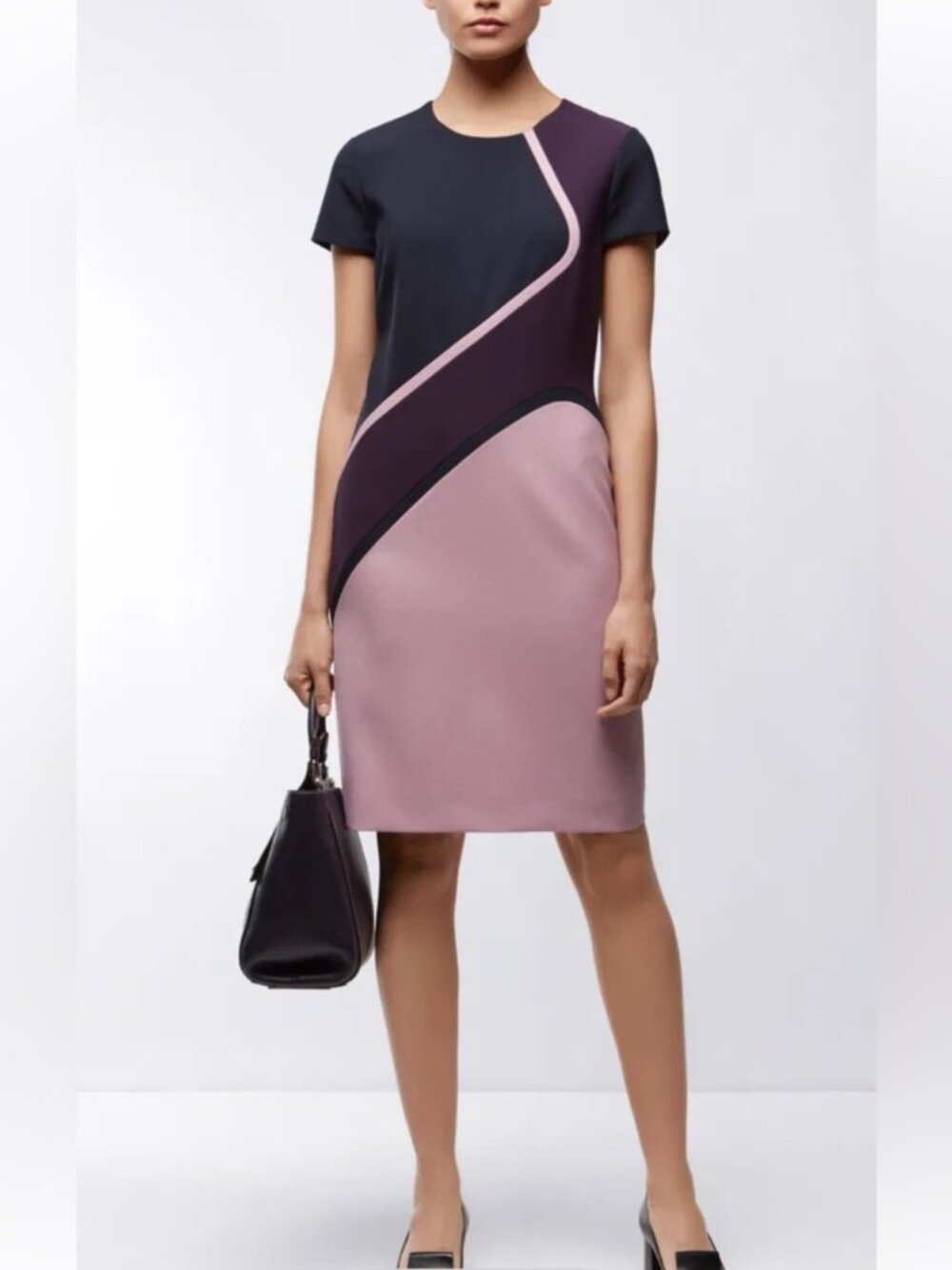 BOSS Hugo Boss purple/black colorblock short sleeve sheath dress size 6